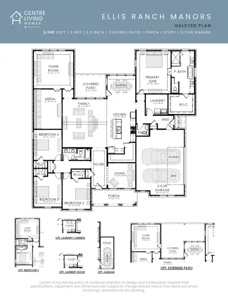 2D floor plan layout for the Halsted by Centre Living Homes in Ellis Ranch Manors, Waxahachie, TX (Image 3). 2D floor plan layout for the Halsted by Centre Living Homes in Ellis Ranch Manors, Waxahachie, TX (Image 3).