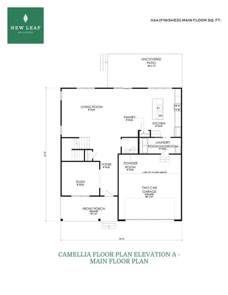 2D floor plan layout for the The Camellia by New Leaf Builders in East Lake, Leland, NC (Image 3).