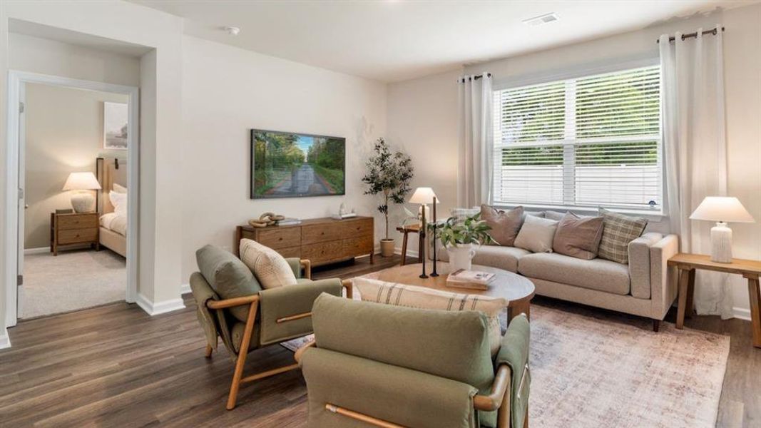 Furnished interior view inside a new home in The Landing at Hidden Lakes, McKinney (Image 2). Furnished interior view inside a new home in The Landing at Hidden Lakes, McKinney (Image 2).