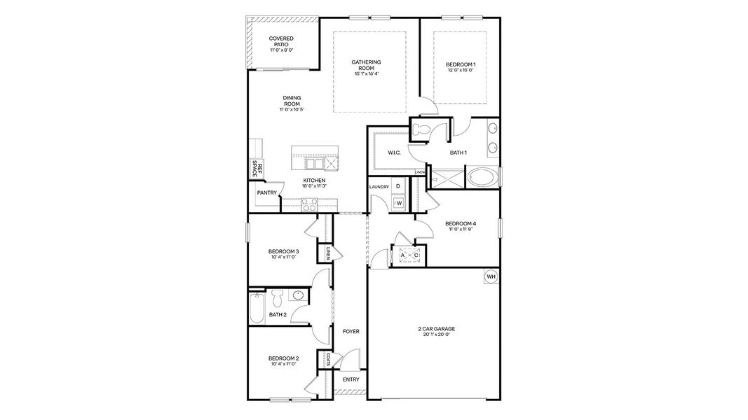 2D floor plan layout for the Rhett by D.R. Horton in Bridle Creek, Jacksonville, FL (Image 3).