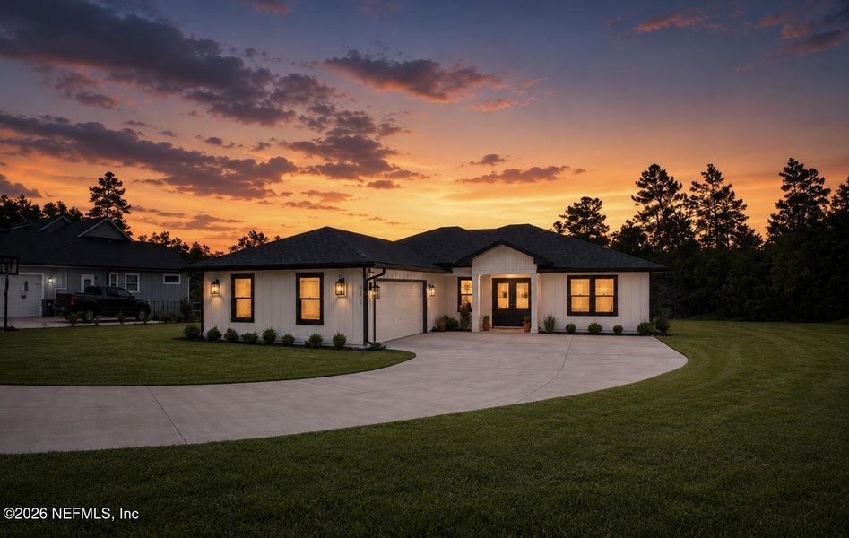 Front exterior of a new home in , Keystone Heights, FL, highlighting curb appeal (Image 2). Front exterior of a new home in , Keystone Heights, FL, highlighting curb appeal (Image 2).