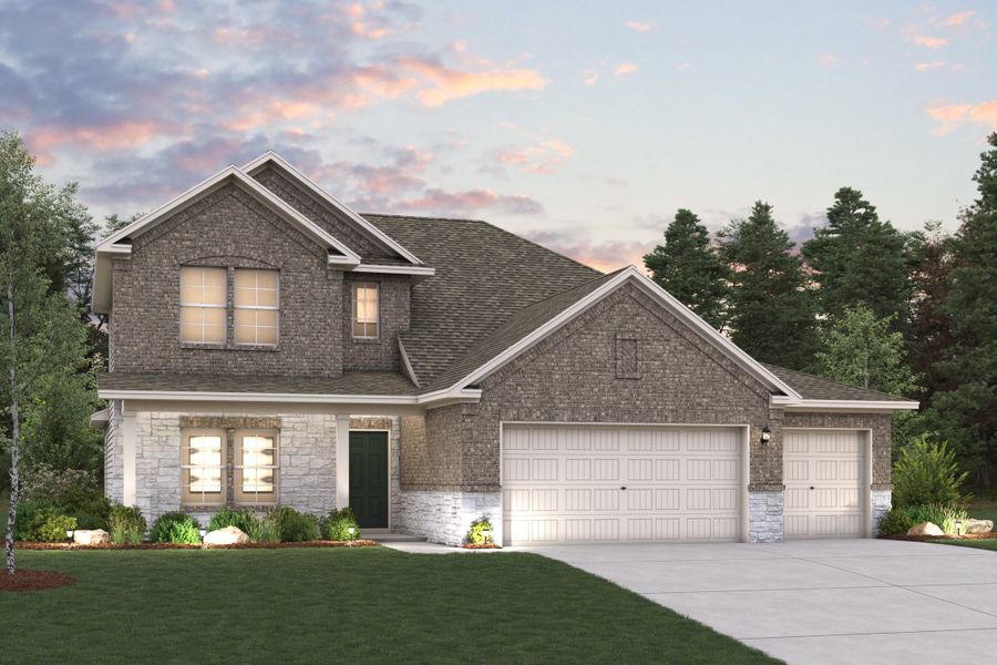 A house with a garage and trees in the back. A house with a garage and trees in the back.