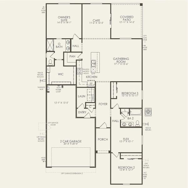 2D floor plan layout for the Poppy by Pulte Homes in Festival Foothills, Buckeye, AZ (Image 3).