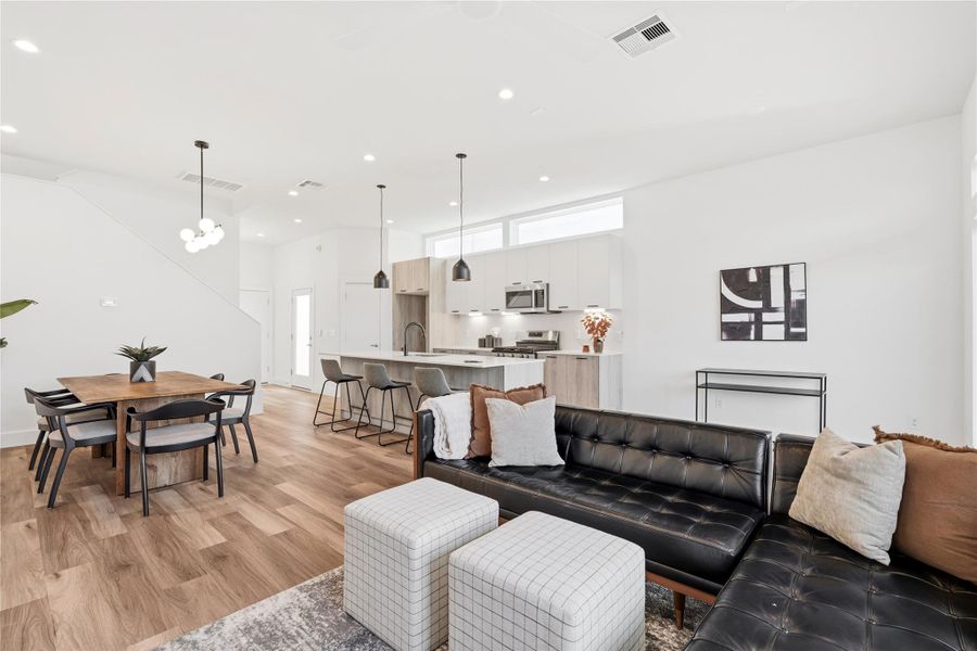 Clerestory windows bring in consistent daylight without sacrificing privacy.