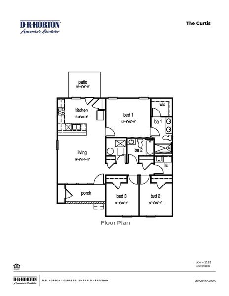 2D floor plan layout for the CURTIS by D.R. Horton in Auberon Woods, Conway, SC (Image 3).