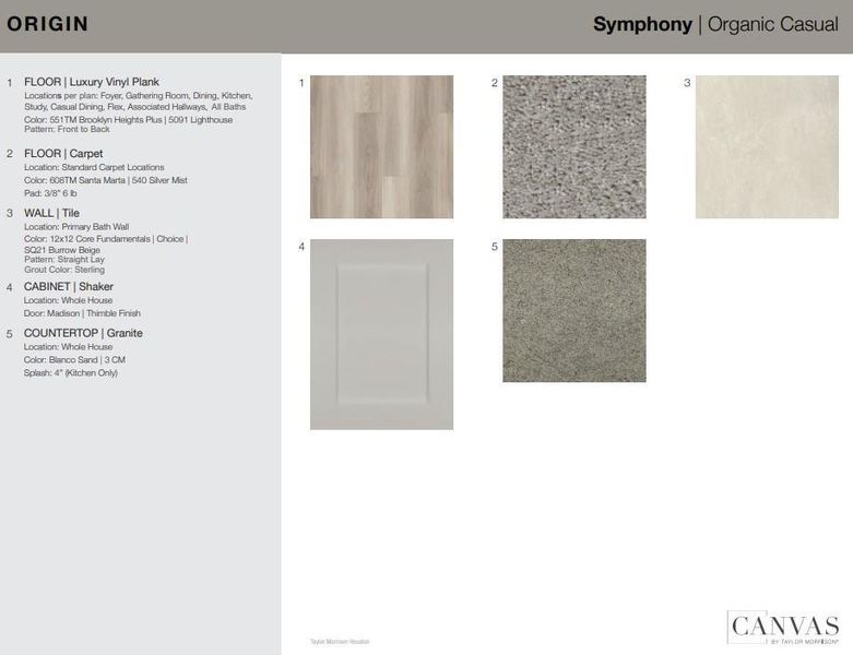 Design Selections.  Home is under construction and selections are subject to change.