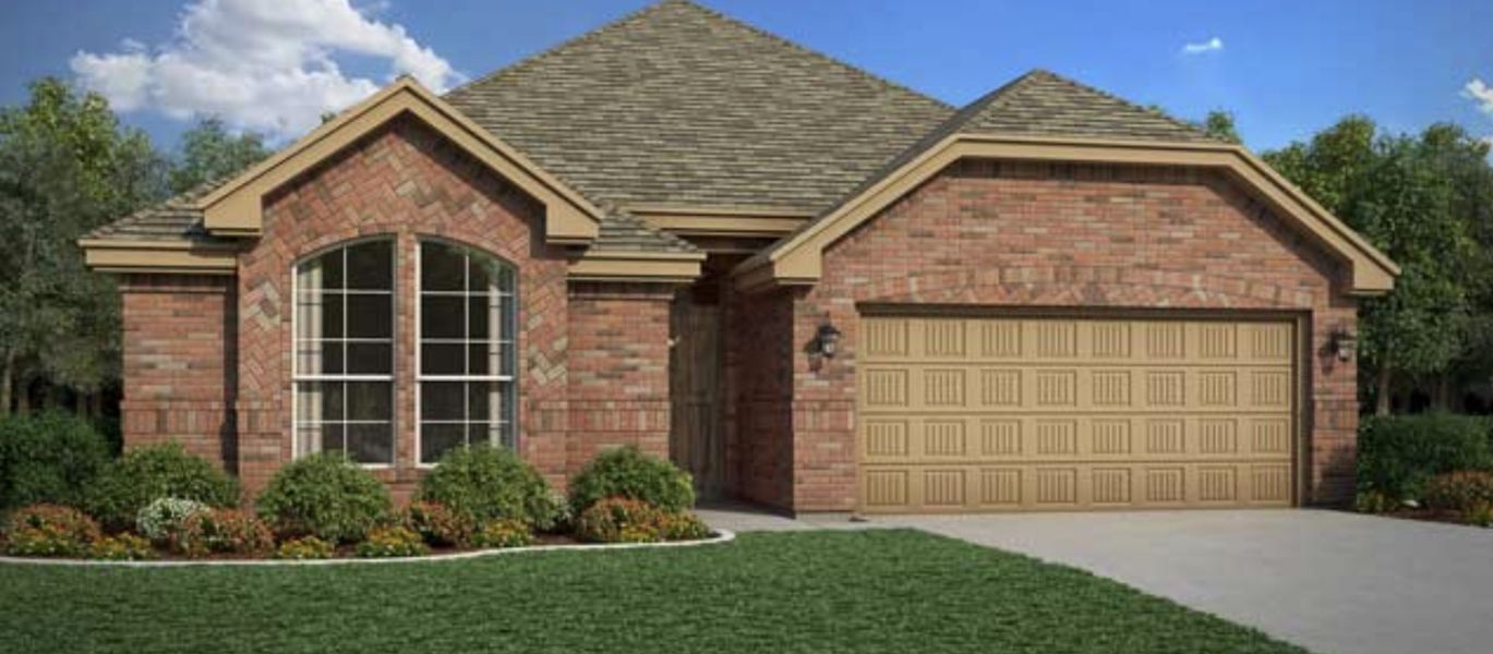 Representative exterior photo of a completed home built from the Newcastle by Cheldan Homes in Sunset Ridge, Keene, TX (Image 3). Representative exterior photo of a completed home built from the Newcastle by Cheldan Homes in Sunset Ridge, Keene, TX (Image 3).