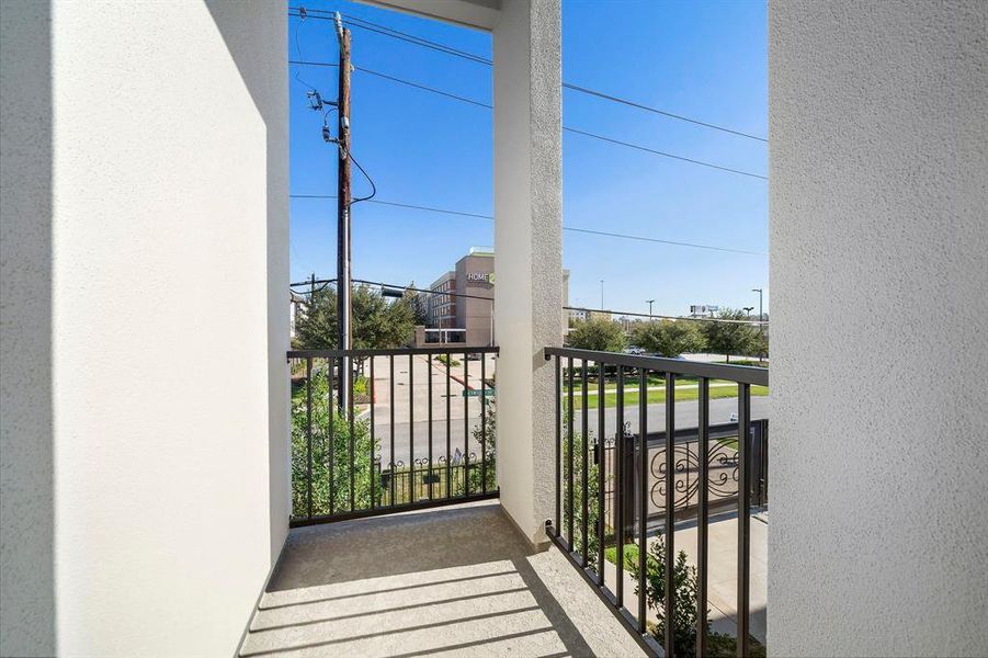 You have a balcony off the second-floor main living area. Perfect size for a small table and two chairs or a grill