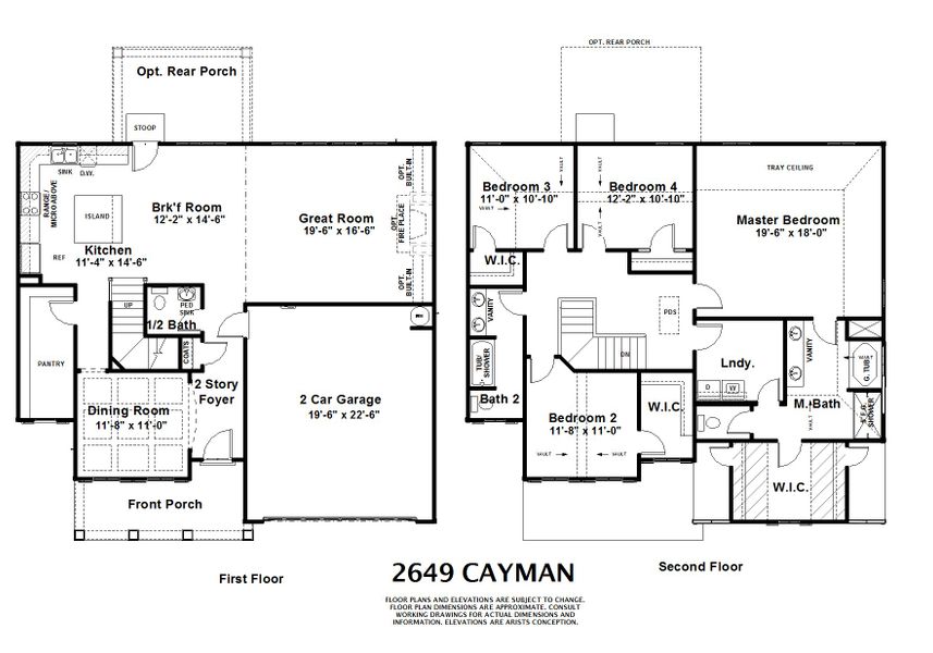 2D floor plan layout for the Cayman by Designer Homes of Georgia in Austin Heights, North Augusta, SC (Image 2).
