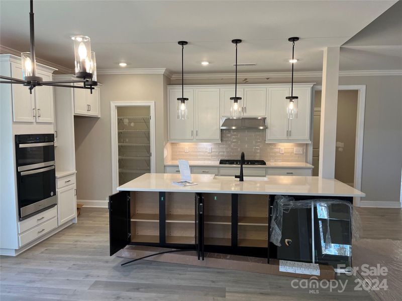 Kitchen Island has cabinets on both sides