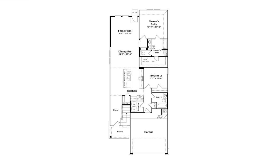 2D floor plan layout for the Linden by First America Homes in Cielo, Cut and Shoot, TX (Image 4).