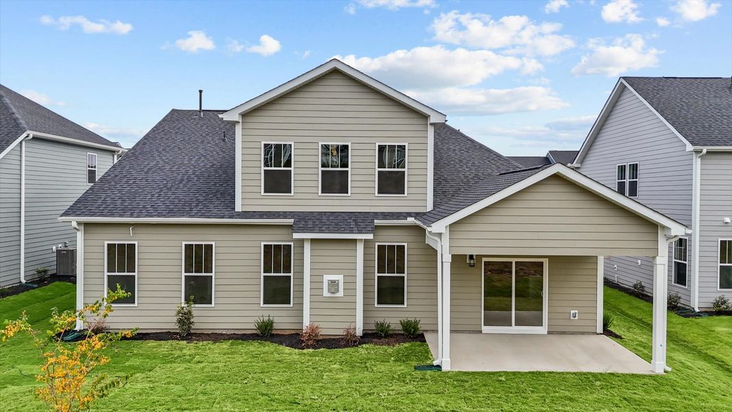 Exclusive rear covered porch with accomplished detail and elevated outdoor living potential