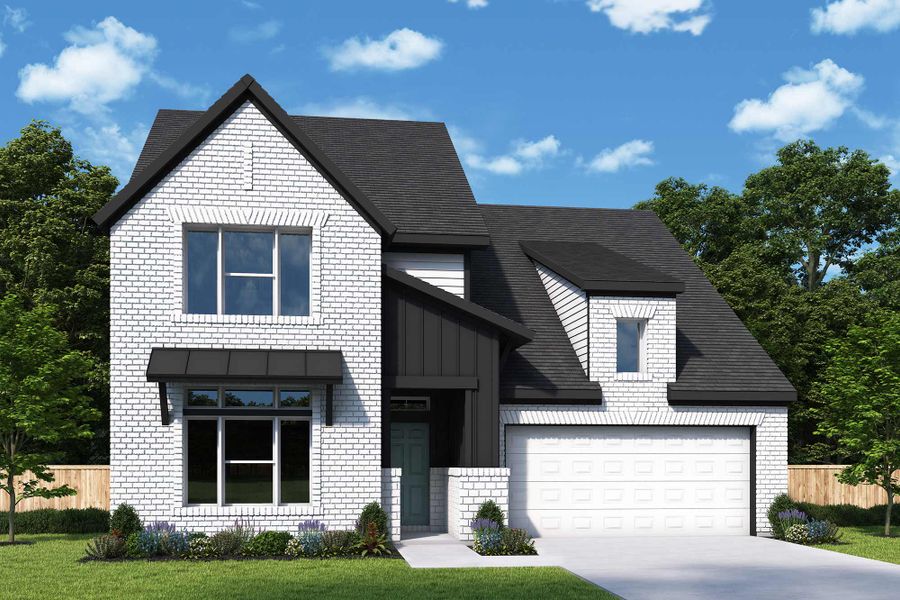 Front exterior of a new home in The Grand Prairie - Retreat Collection, Hockley, TX, highlighting curb appeal (Image 29).