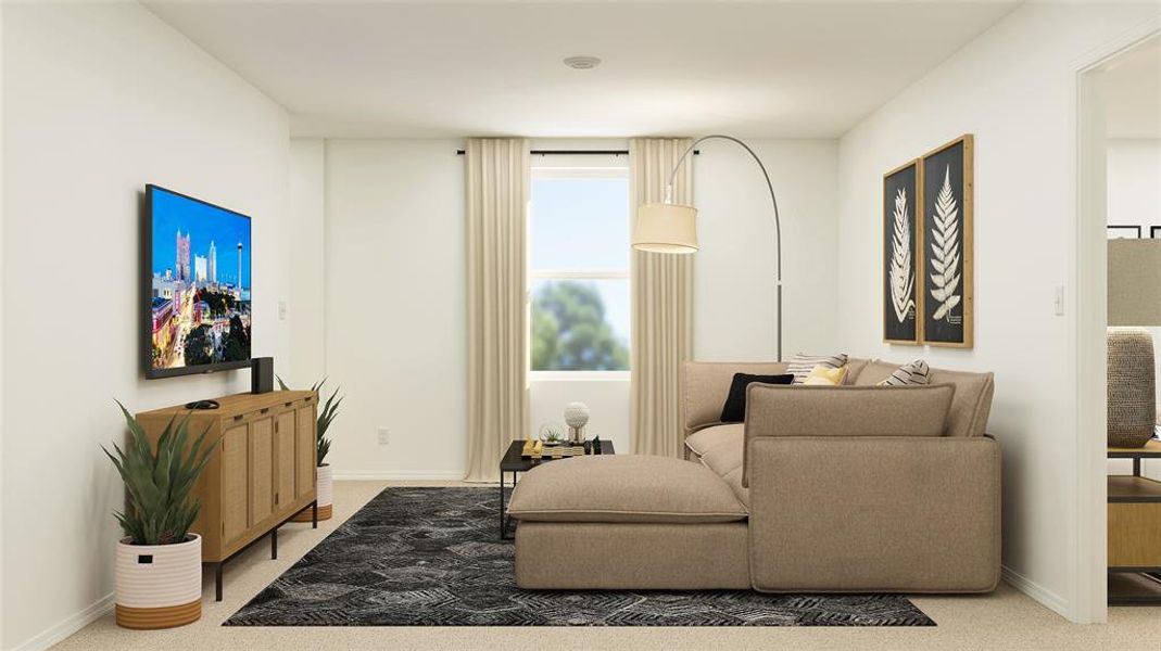 Living area with carpet flooring and baseboards Living area with carpet flooring and baseboards