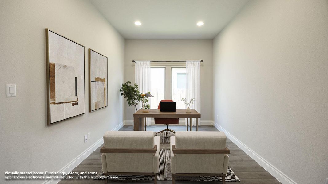 Office featuring wood finished floors, baseboards, and recessed lighting Office featuring wood finished floors, baseboards, and recessed lighting