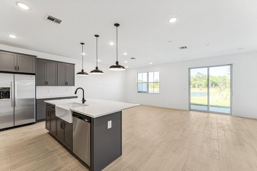 Kitchen, Great Room & Dining Area