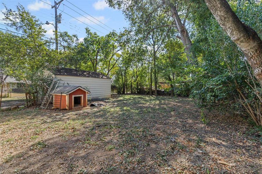 View of yard with a storage shed