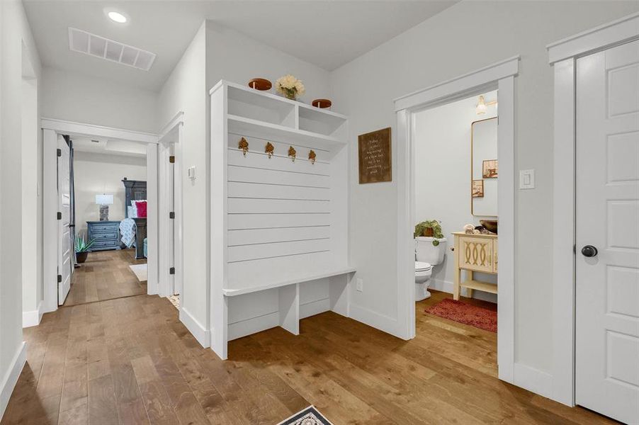 Mudroom featuring light hardwood / wood-style flooring