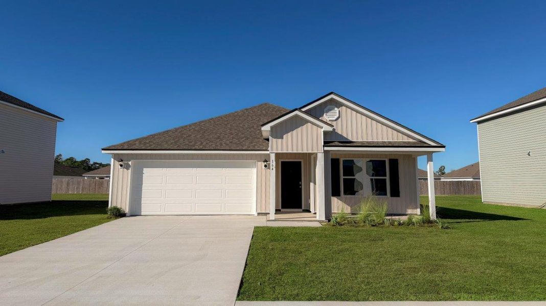 Front exterior of a new home in Wesley Park, Crawfordville, FL, highlighting curb appeal (Image 1). Front exterior of a new home in Wesley Park, Crawfordville, FL, highlighting curb appeal (Image 1).