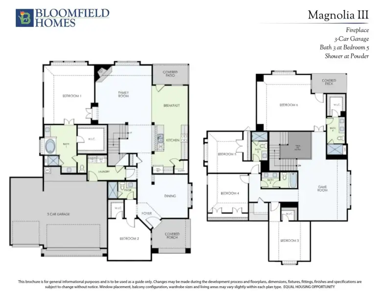 Bloomfield Homes Magnolia III two-story floor plan with 6 bedrooms, game room, and 3-car garage