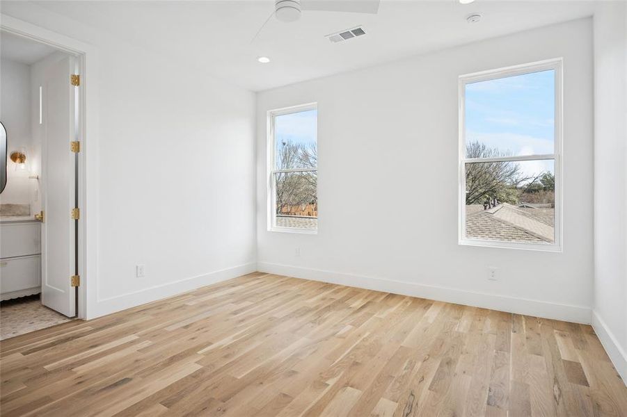 3 bedrooms upstairs and 3 bathrooms + flex room and media room.