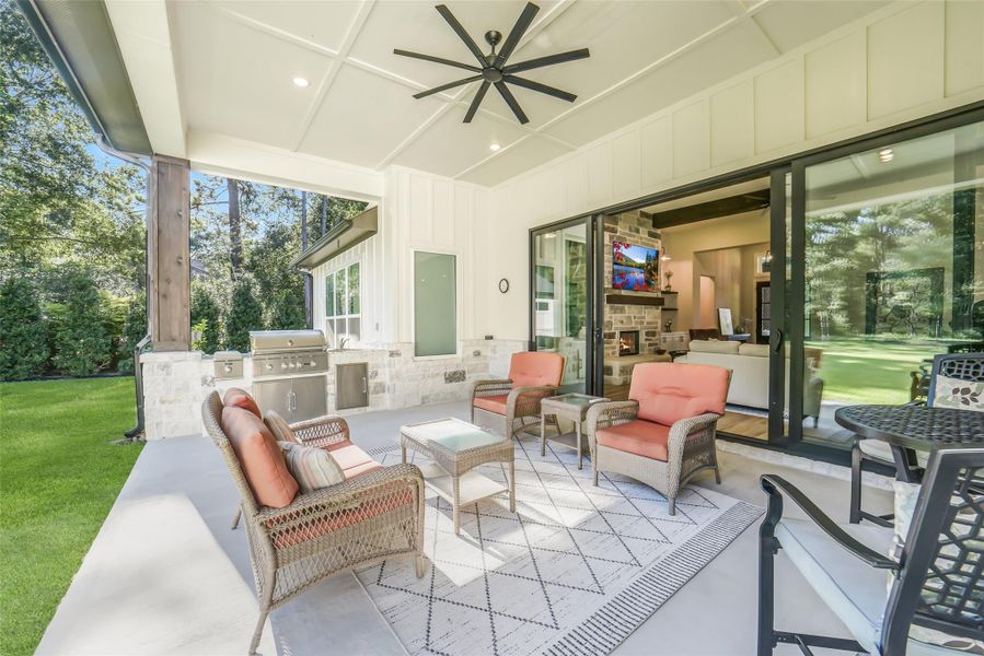 Covered Back Patio with Open Sliding Doors Covered Back Patio with Open Sliding Doors