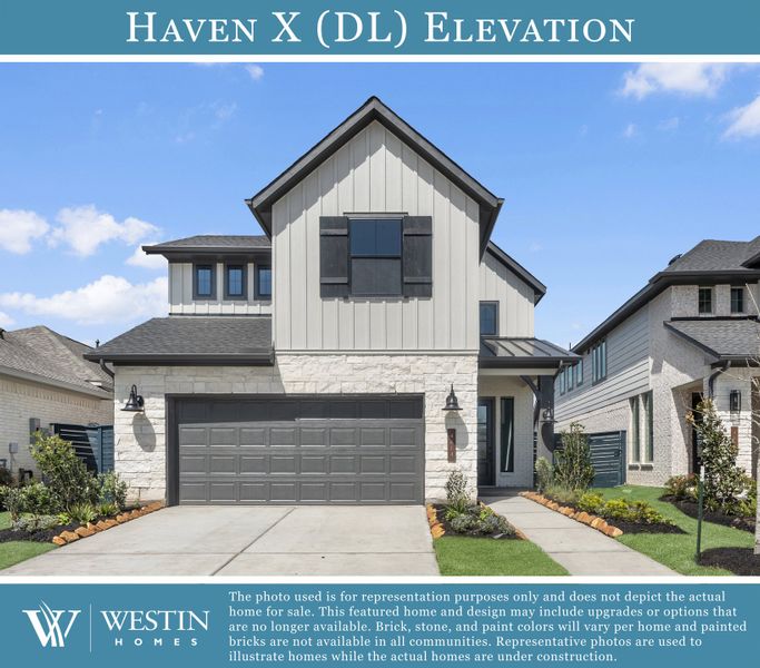 Representative exterior photo of a completed home built from the The Haven X by Westin Homes in Austin Point, Richmond, TX (Image 19). Representative exterior photo of a completed home built from the The Haven X by Westin Homes in Austin Point, Richmond, TX (Image 19).