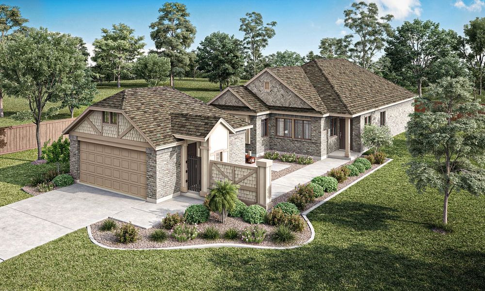 Representative exterior photo of a completed home built from the The Clements by Pacesetter Homes in Keeneland, Aubrey, TX (Image 30). Representative exterior photo of a completed home built from the The Clements by Pacesetter Homes in Keeneland, Aubrey, TX (Image 30).