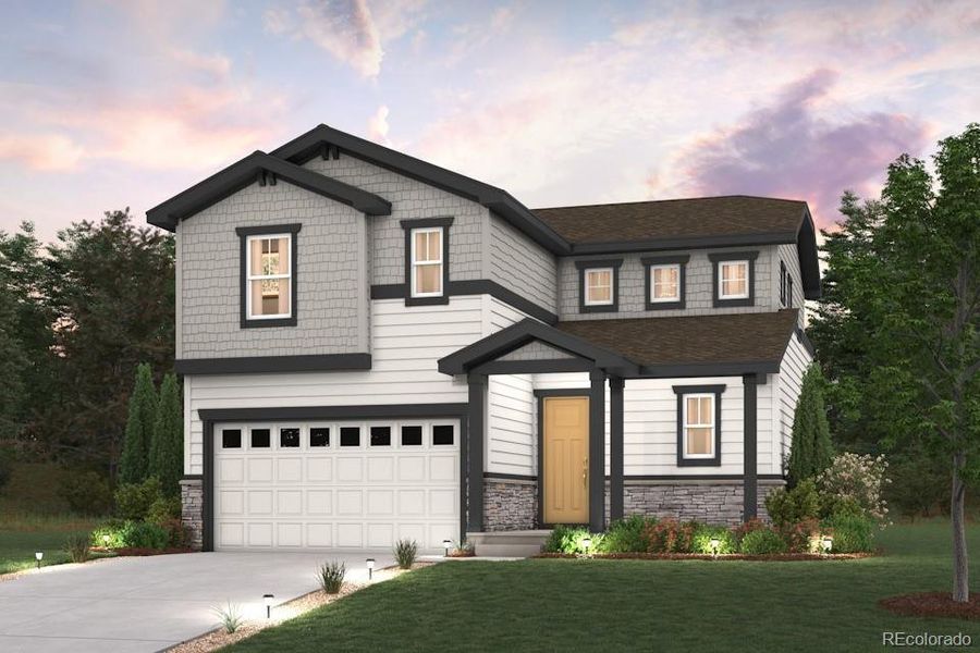 Front exterior of a new home in The Haven Collection at Windler, Aurora, CO, highlighting curb appeal (Image 1).