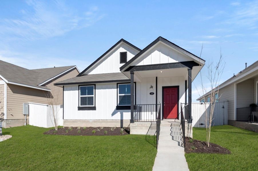 Front exterior of a new home in Casetta Ranch, Kyle, TX, highlighting curb appeal (Image 20).