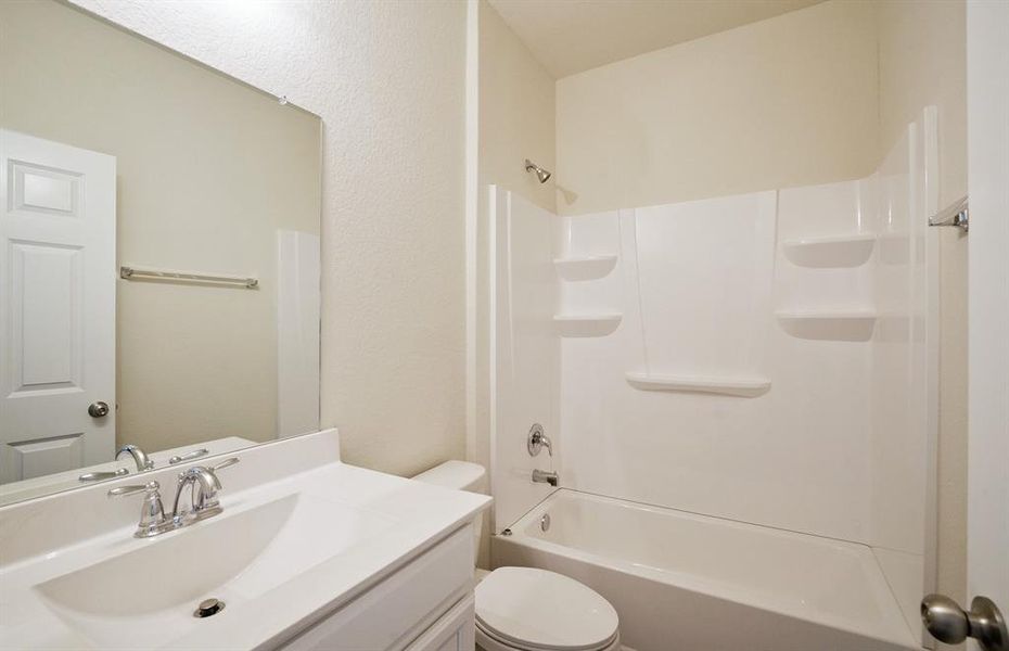 Secondary bathroom *Photos of furnished model. Not actual home. Representative of floor plan. Some options and features may vary.