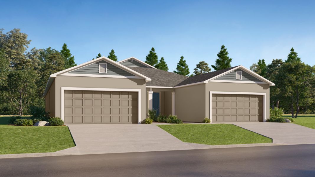 Front exterior of a new home in Angeline, Land O' Lakes, FL, highlighting curb appeal (Image 1). Front exterior of a new home in Angeline, Land O' Lakes, FL, highlighting curb appeal (Image 1).