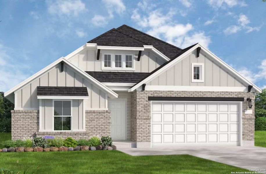 Front exterior of a new home in Megan's Landing, Castroville, TX, highlighting curb appeal (Image 2). Front exterior of a new home in Megan's Landing, Castroville, TX, highlighting curb appeal (Image 2).