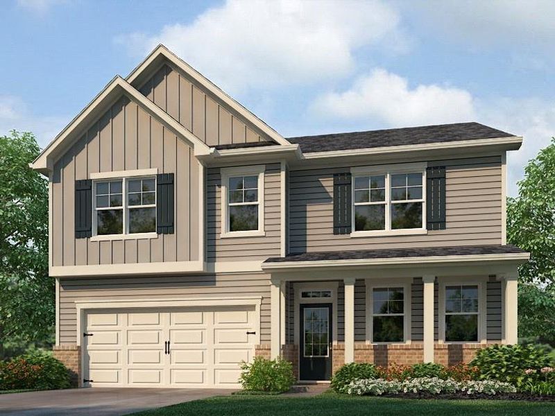 Front exterior of a new home in Braselton Village, Braselton, GA, highlighting curb appeal (Image 19). Front exterior of a new home in Braselton Village, Braselton, GA, highlighting curb appeal (Image 19).
