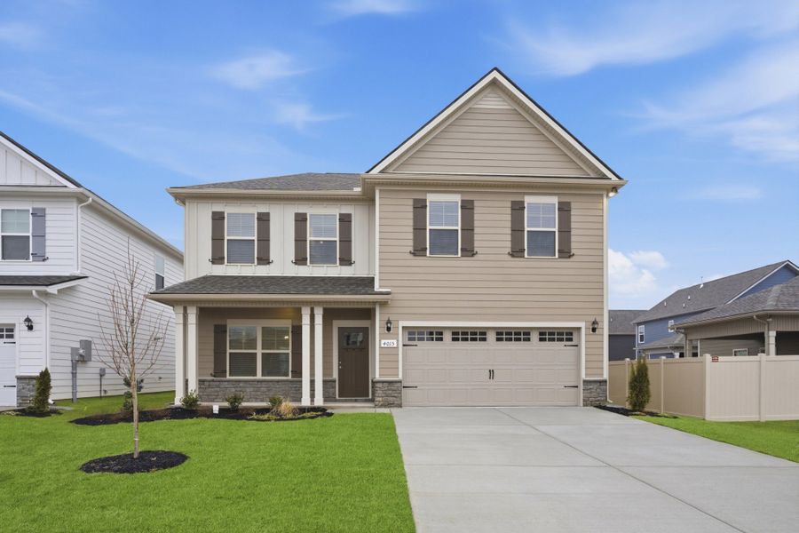 Front exterior of a new home in Salem Landing, Rockvale, TN, highlighting curb appeal (Image 1). Front exterior of a new home in Salem Landing, Rockvale, TN, highlighting curb appeal (Image 1).
