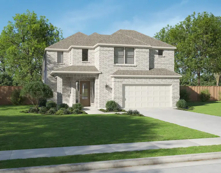 Representative exterior photo of a completed home built from the Renaissance by Centre Living Homes in Painted Tree Woodland West, McKinney, TX (Image 1). Representative exterior photo of a completed home built from the Renaissance by Centre Living Homes in Painted Tree Woodland West, McKinney, TX (Image 1).