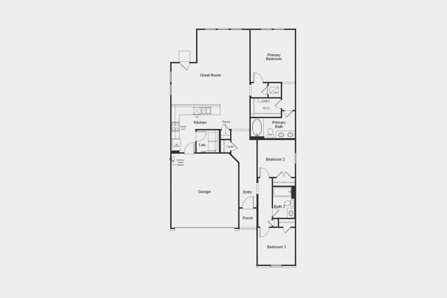 2D floor plan layout for the 1477 Modeled by KB Home in Grace Landing, Willis, TX (Image 4).