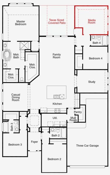 2D floor plan layout of this home in Myrtle Creek, Waxahachie, TX (Image 5).
