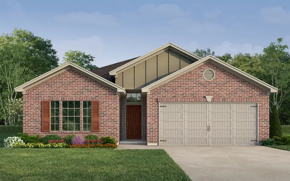 Representative exterior photo of a completed home built from the Hardin by Kendall Homes in Russell Ranch, Bay City, TX (Image 2). Representative exterior photo of a completed home built from the Hardin by Kendall Homes in Russell Ranch, Bay City, TX (Image 2).