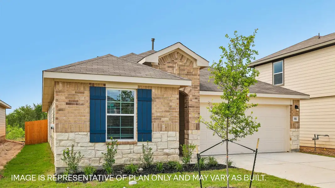 Representative exterior photo of a completed home built from the The Caden by D.R. Horton in Prairie Lakes, Buda, TX (Image 20).