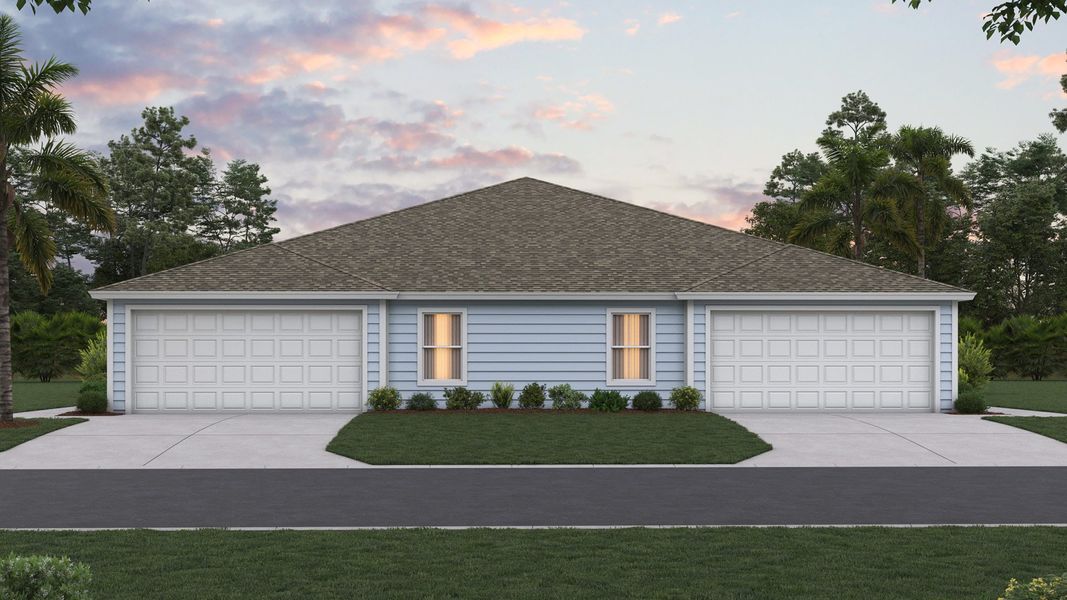 Representative exterior photo of a completed home built from the CARRINGTON by D.R. Horton in Palm Coast Villas, Palm Coast, FL (Image 2). Representative exterior photo of a completed home built from the CARRINGTON by D.R. Horton in Palm Coast Villas, Palm Coast, FL (Image 2).