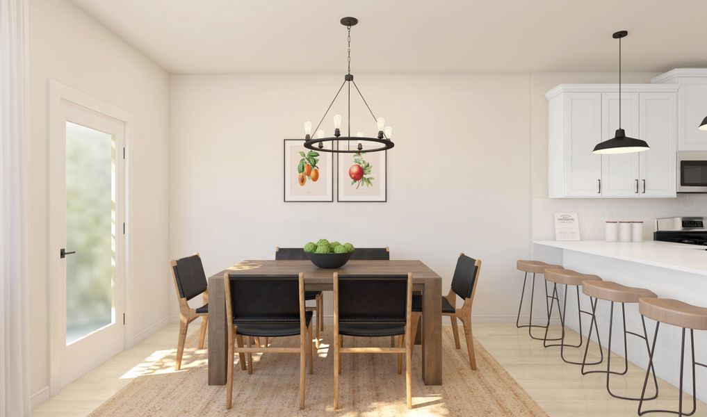 Dining area with chandelier