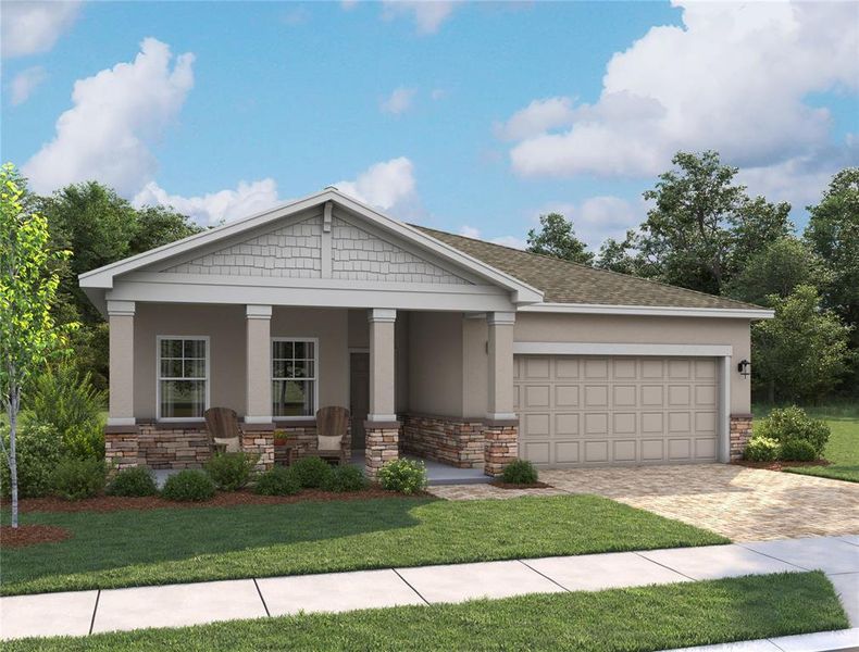 Front exterior of a new home in Hawks Run, Kissimmee, FL, highlighting curb appeal (Image 1). Front exterior of a new home in Hawks Run, Kissimmee, FL, highlighting curb appeal (Image 1).