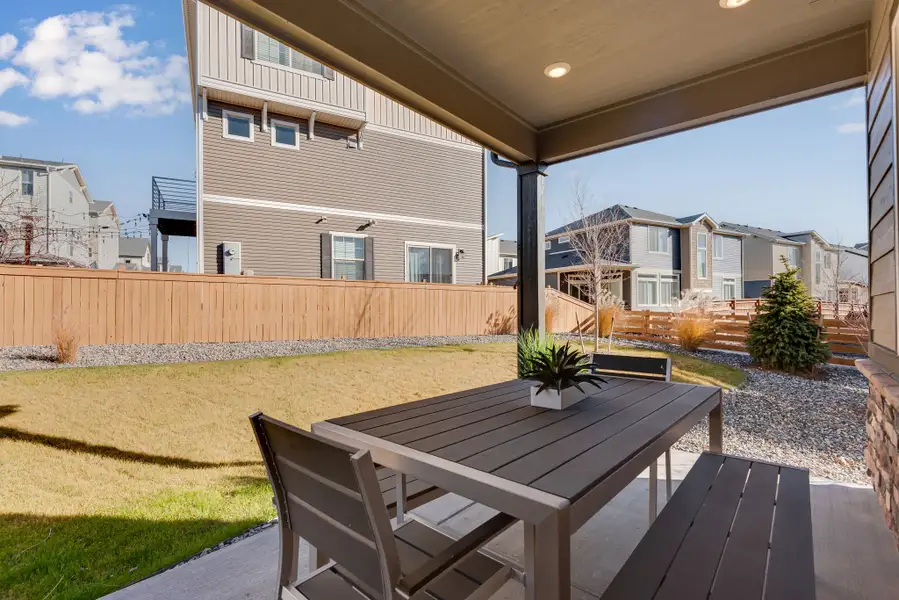 Exterior details and patio area of a home in Reunion, Commerce City (Image 20). Exterior details and patio area of a home in Reunion, Commerce City (Image 20).