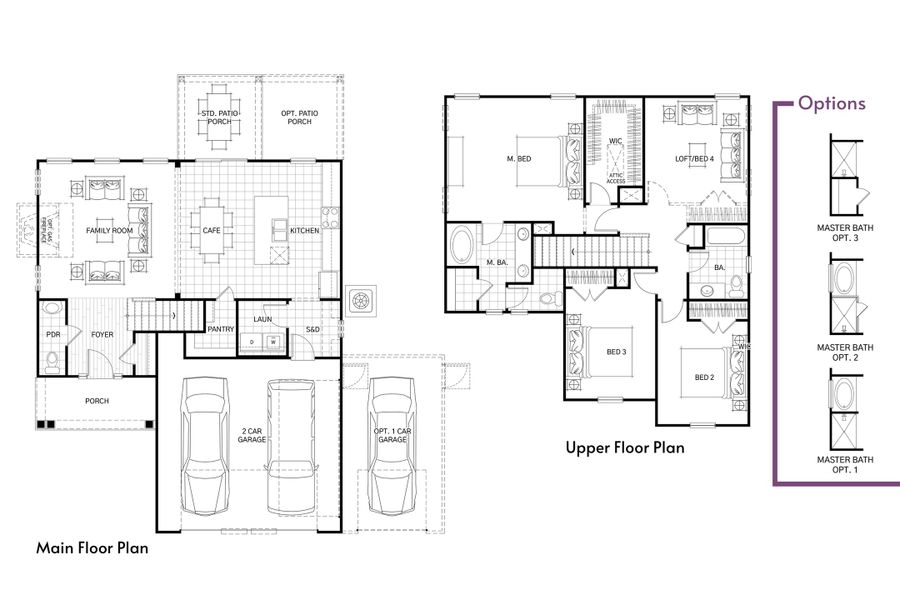2D floor plan layout for the Ellis by Hunter Quinn Homes in Creek Pointe, Moncks Corner, SC (Image 3).