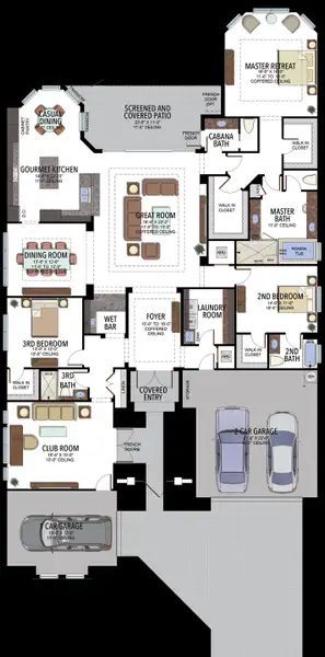 2D floor plan layout for the Carlyle by GL Homes in Valencia Grand (55+), Boynton Beach, FL (Image 3).