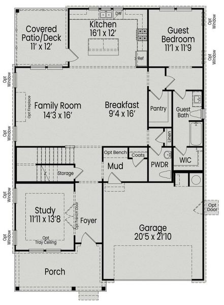 2D floor plan layout for the The Aspen by Davidson Homes LLC in Springvale South, Fuquay Varina, NC (Image 4). 2D floor plan layout for the The Aspen by Davidson Homes LLC in Springvale South, Fuquay Varina, NC (Image 4).
