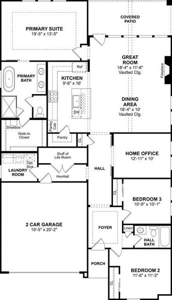 2D floor plan layout of this home in Heritage Ranch, Sherman, TX (Image 2).
