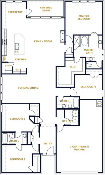 2D floor plan layout for the Spicewood by Sitterle Homes in Kinder Gale 65’s at Kinder Ranch, San Antonio, TX (Image 3).