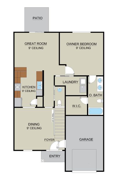 New Haven Townhome A - Rendering 1st Floor | Ernest Homes